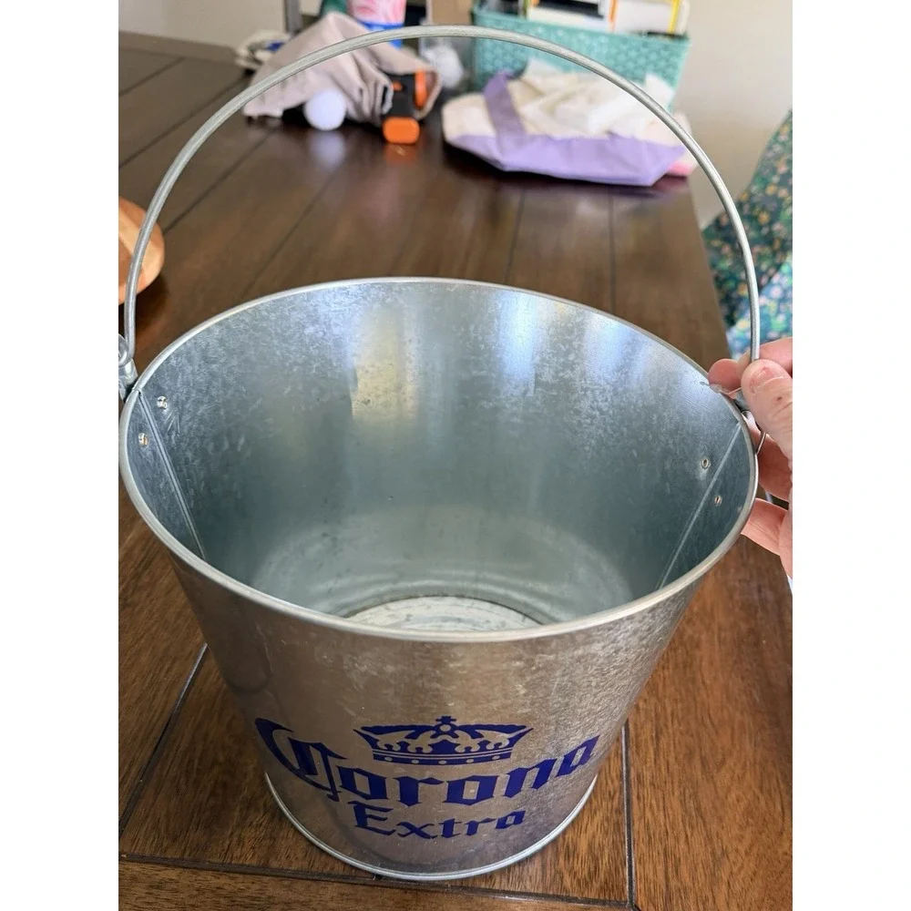 Corona  Vintage Extra Beer Galvanized Pail Ice Bucket With Handle Silver